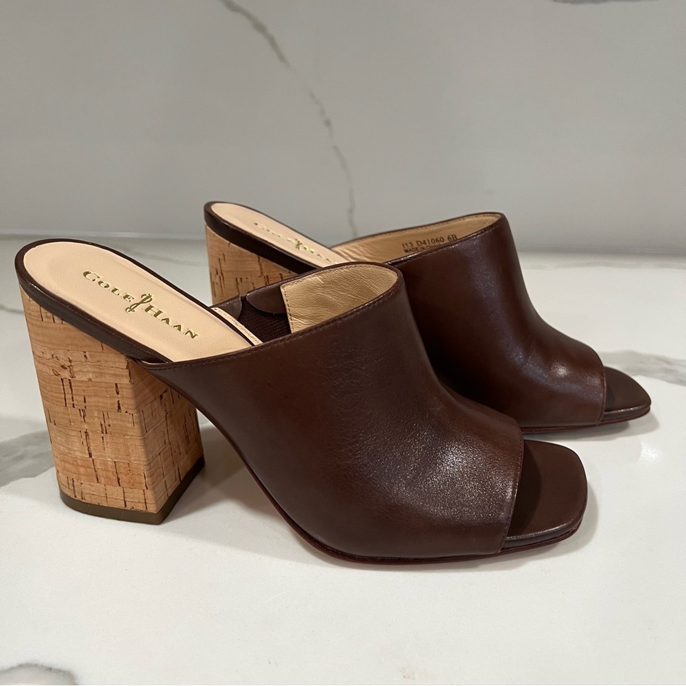 Cole Haan women’s Luci high heel cork mule‎ slide on size 6 brown